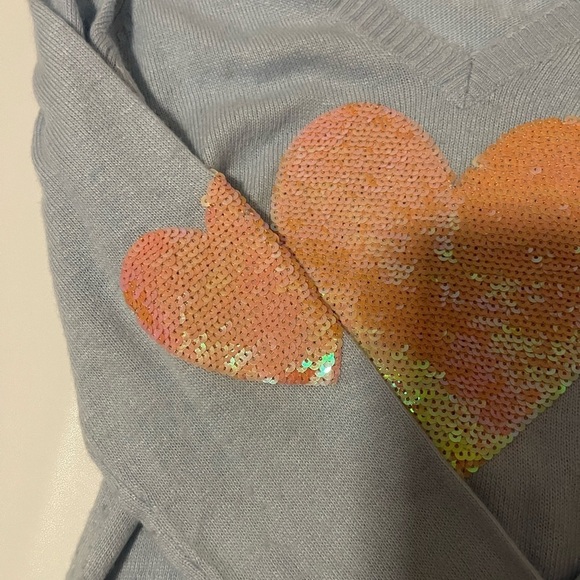 WILDFOX White Label Rabbit Hair Heart Sweater Sequin V Neck Pullover Lightweigt - Picture 6 of 7